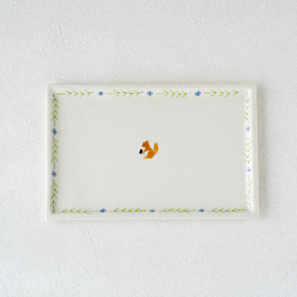 Rectangular painted plate, squirrel