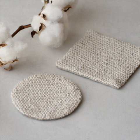 裂き織りコースター 丸 生成り／グレー／茶