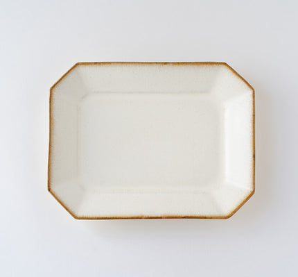 Cream Matte Glaze Corner Cut Plate